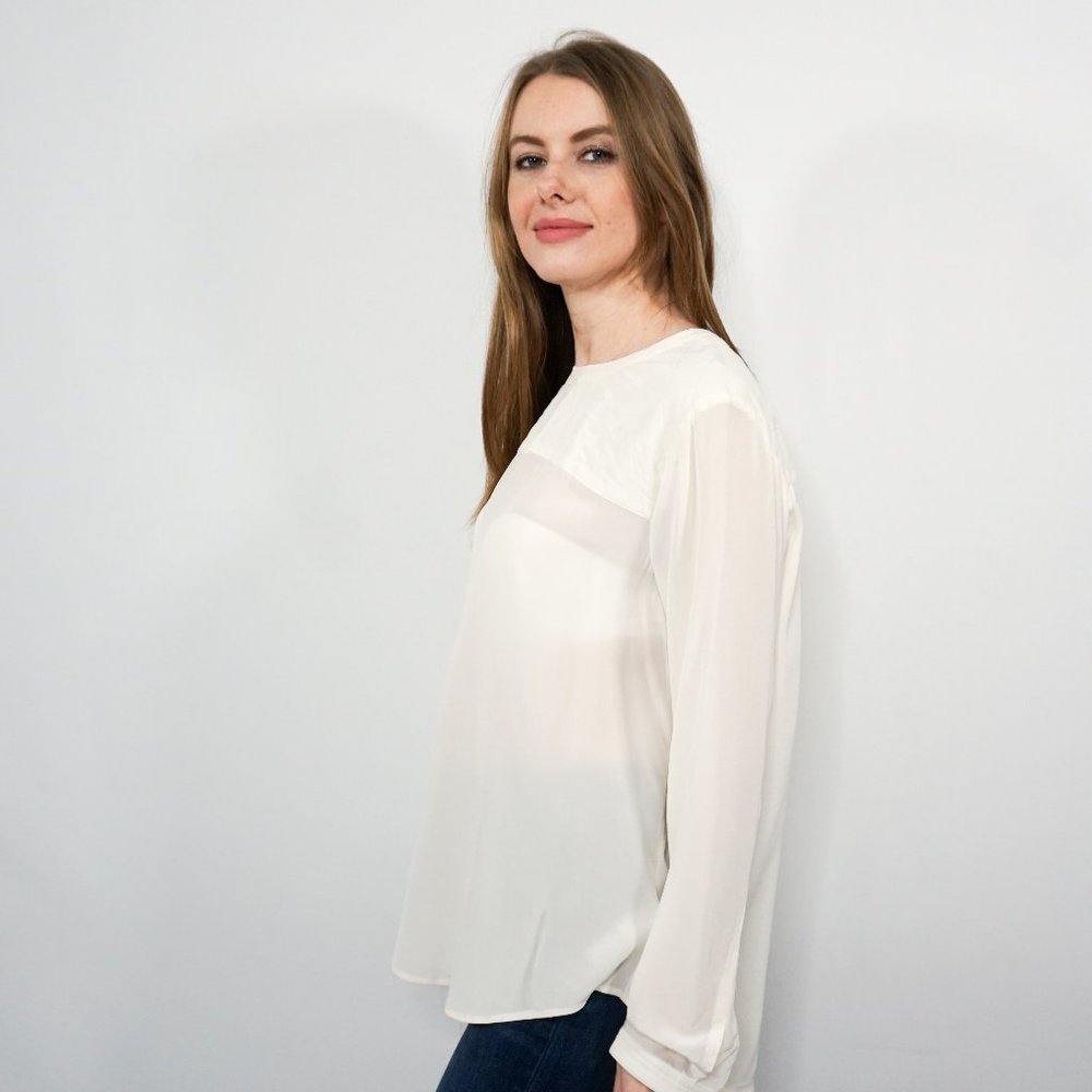 MADEWELL Ivory Silk Quilted Long Sleeve Blouse NWT - Picture 5 of 6